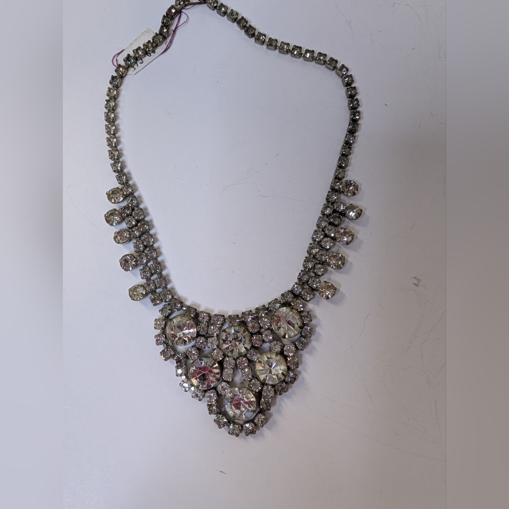 Vintage Rhinestone Necklace From The 1920s Art Deco Large Cluster Front